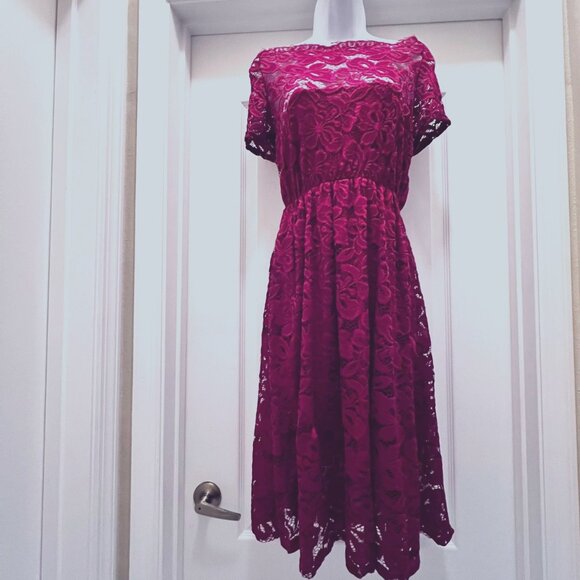 No Brand Dresses & Skirts - Lace Red/Maroon Off Shoulder Mini Dress-Size Large-Lined-Lightweight-Casual-NWOT